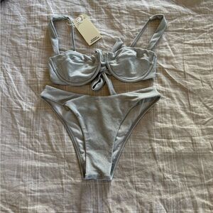 Monday Swimwear Cala Roja Top and Bottom in Soft Silver Shimmer Size Medium
